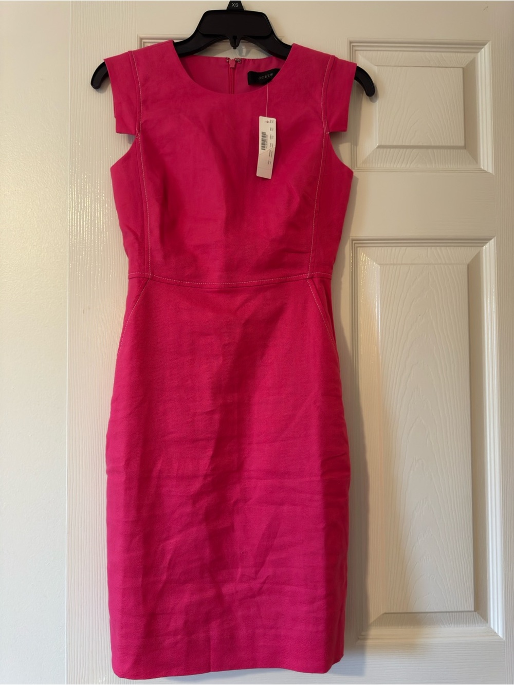 J. Crew Hot Pink Cap-Sleeve Sheath Midi Dress
